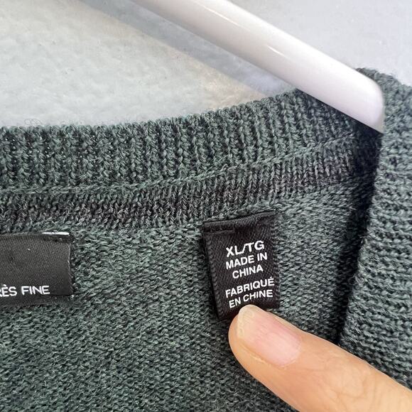 Saks Fifth Avenue Men's Extra Fine Merino Wool Green V Neck Sweater Sz XL Basic - Picture 9 of 13